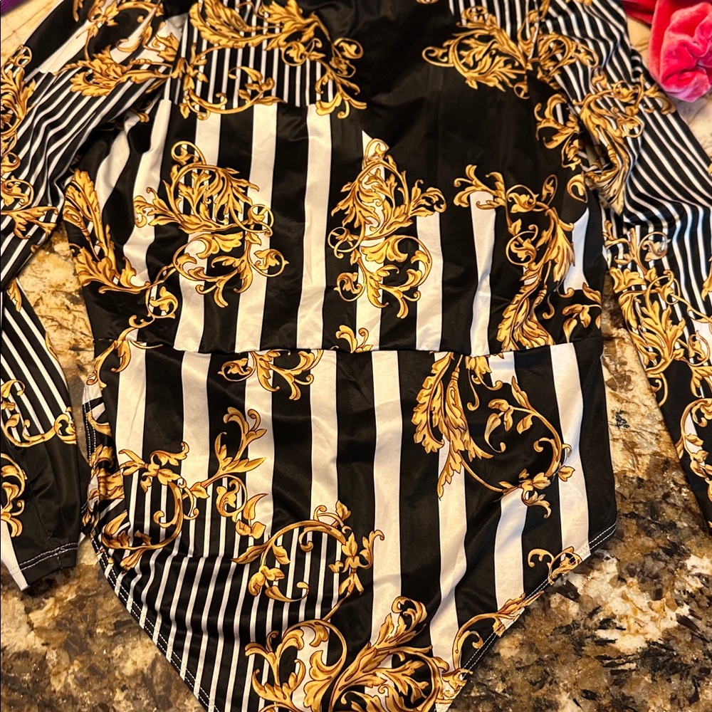 Charlotte Russe Black and Gold Striped Bodysuit - Picture 4 of 4